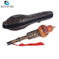 chinese handmade black bamboo hulusi gourd cucurbit flute ethnic musical instrument key of c with case for beginner music lovers