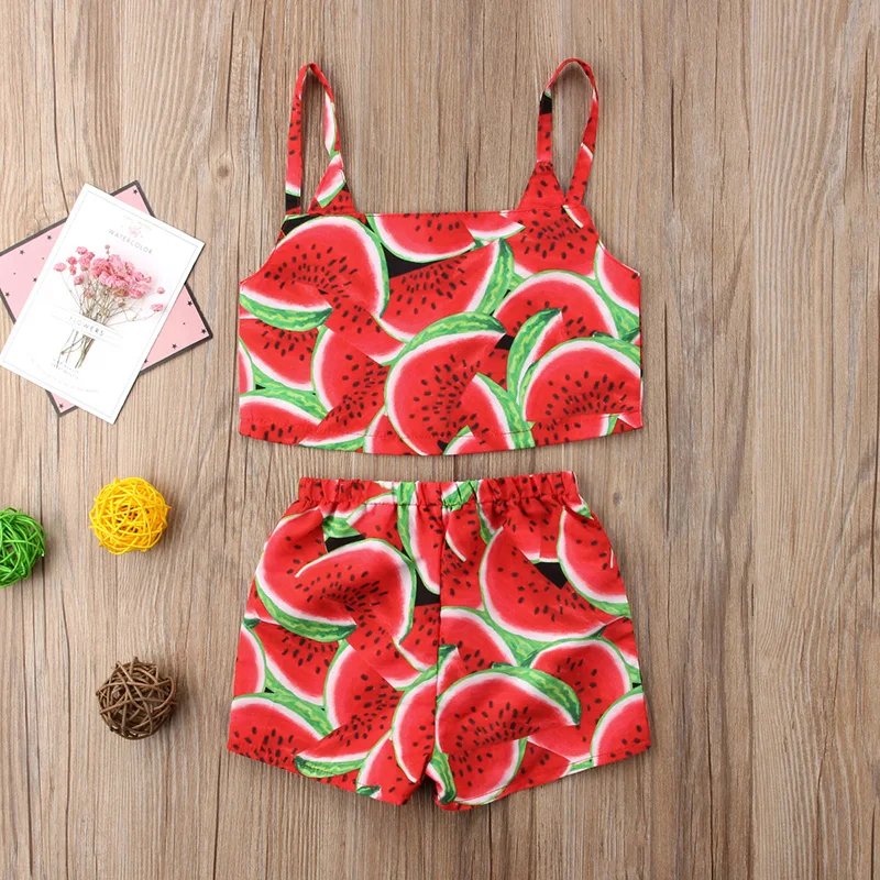 2018 новый летний Дети для маленьких девочек арбуз наряды без рукавов Безрукавки