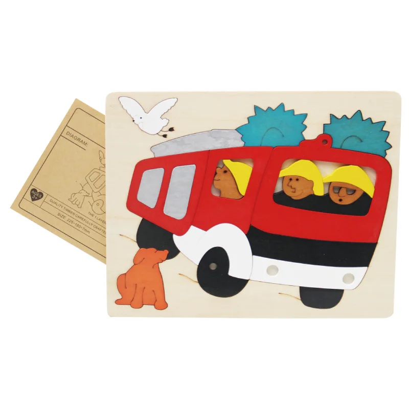 Fire engines Многослойная головоломка, деревянная головоломка, игрушки, животные, картонная 3D головоломка, детские игрушки, детские деревянные Игрушки для раннего развития - Цвет: Fire engines