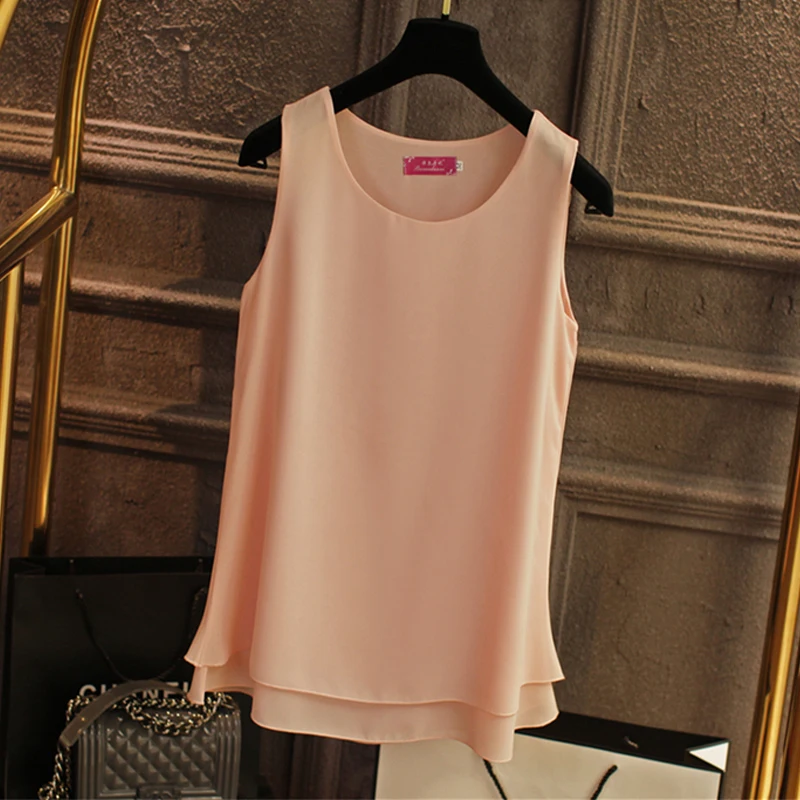 Женская шифоновая блузка без рукавов однотонная длинная Повседневная большого