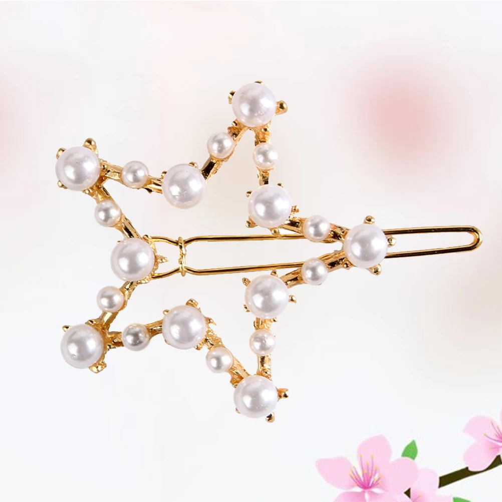 2 pcs Hair Clip Five-pointed Star Shape Geometric Hollow out Alloy Pearl Jewelry for Girls | Аксессуары для одежды