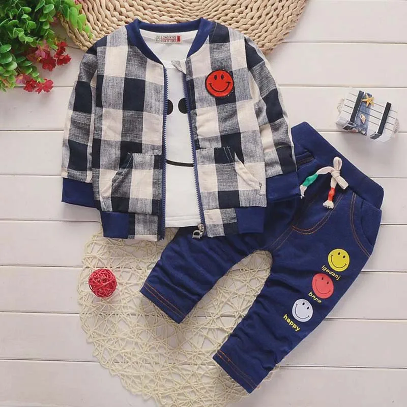BibiCola 2018 baby boys clothing sets 3pcs coat+tops+trousers suit bebe clothes infant toddler sport newborn outfits |