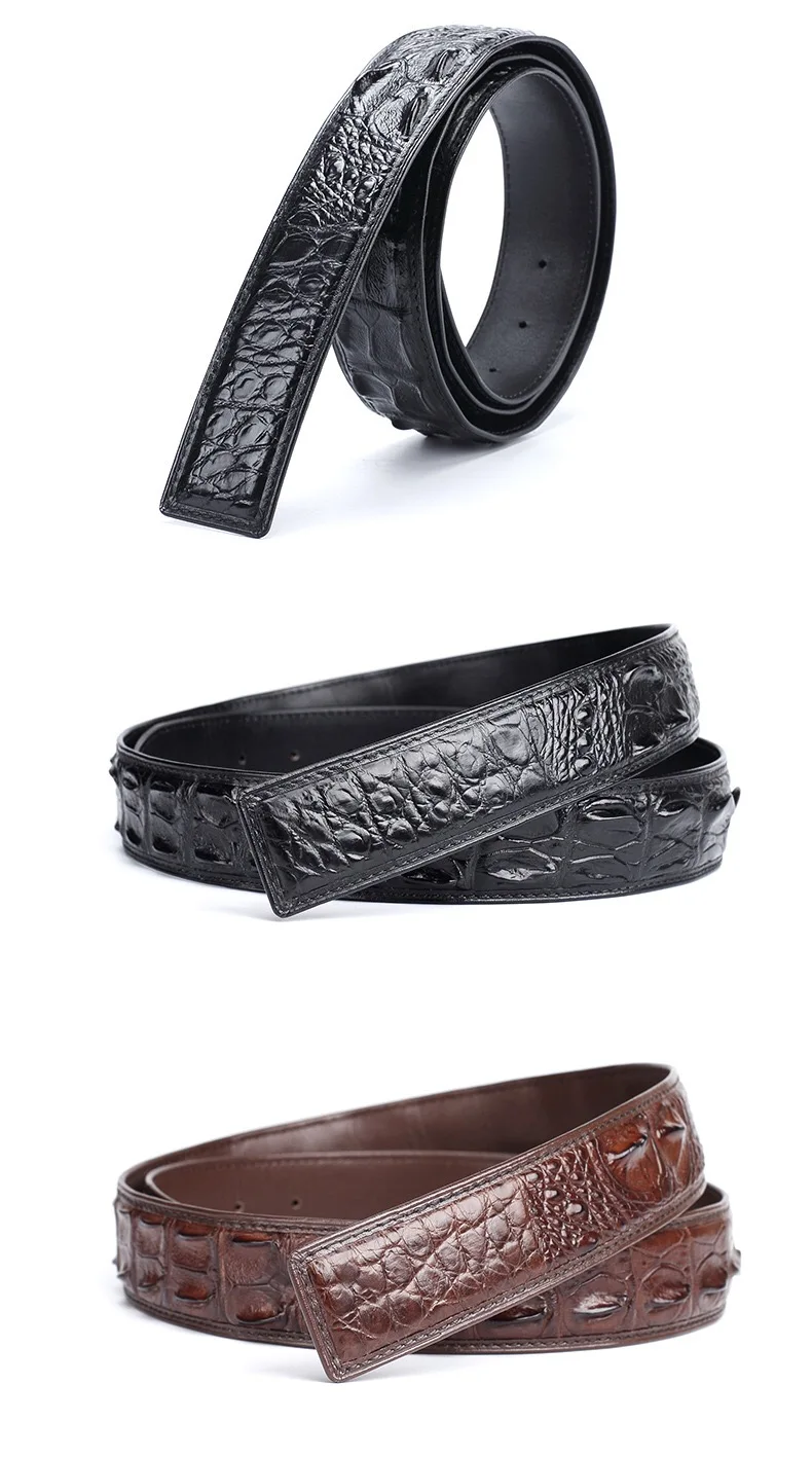 Authentic Real Crocodile Head Skin Male Belt without Buckle Genuine Exotic Alligator Leather Belt Classical Men's Waist Strap