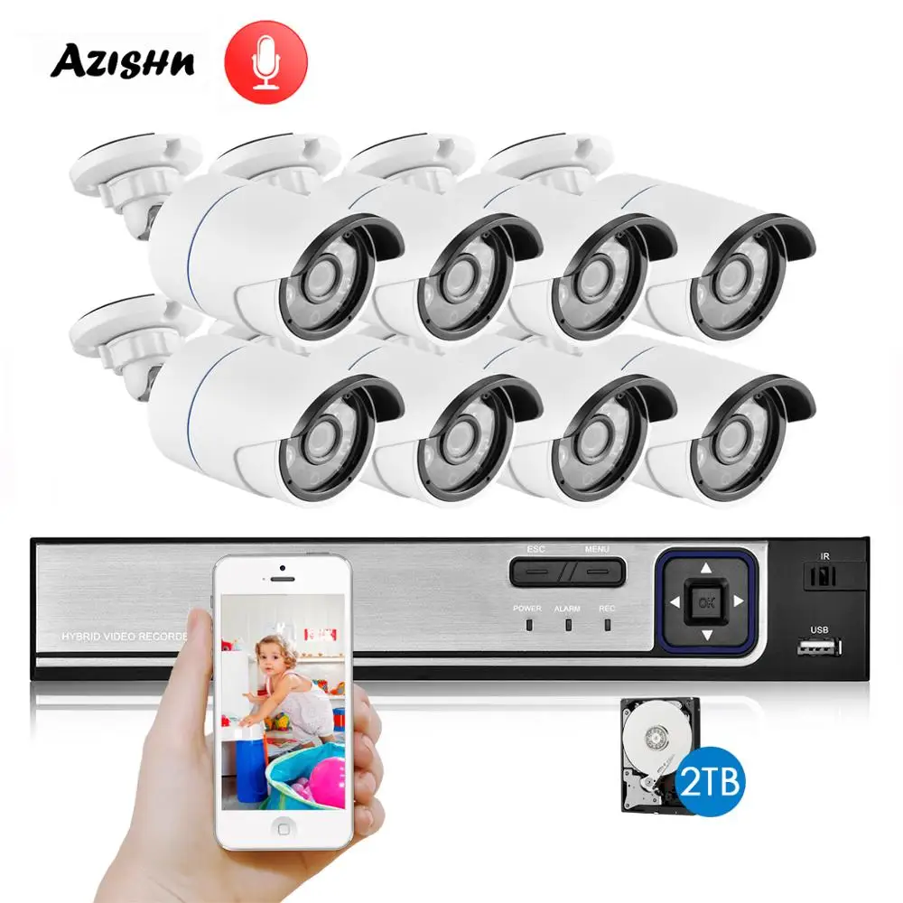 Камера Наружного видеонаблюдения AZISHN H.265 8 каналов 4 0 МП POE NVR IP аудиосвязь P2P