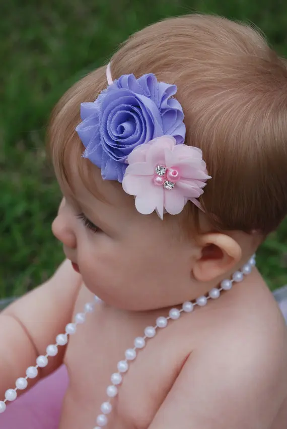 Новый шебби Шикарный цветок с шифоновым цветком Детская повязка на голову 18