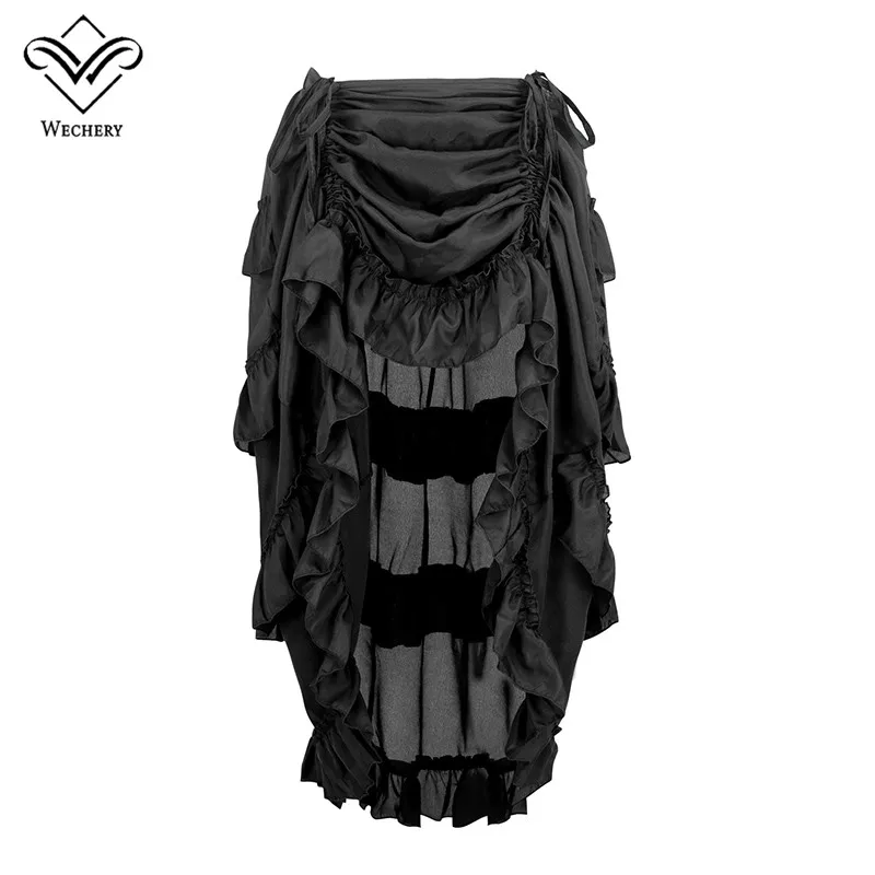 Black Wechery, женские юбки, сексуальные, длинные, макси, стимпанк, юбки, панк, миди, готический корсет, юбка, кружево, высокая эластичность, плиссированные юбки, тюль - Цвет: Black