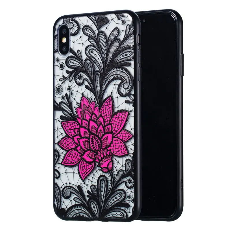 Кружевной чехол с розой для iphone XS Max X 10 6 6S Plus тонкий цветами 8 7 5 5S se XR s