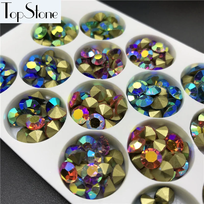 TopStone Colors AB 144 шт 6 мм ss28 стеклянные болты с заостренным задним кристаллом со