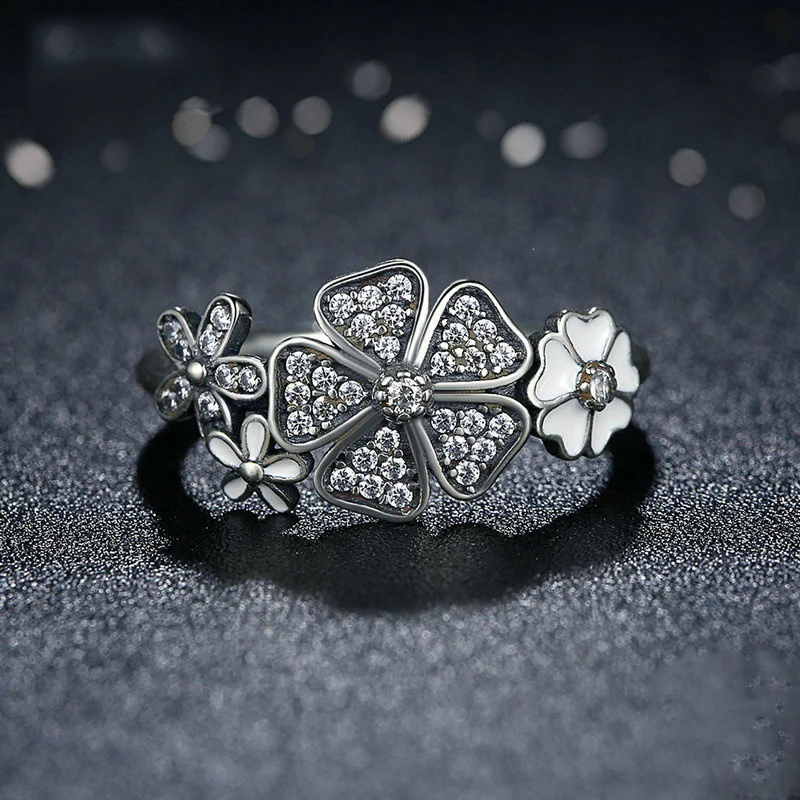 Серебряное, розовое, цветочное, поэтическое, ромашка, вишневый цвет, Брендовое кольцо на палец для женщин, обручальное, свадебное, модное ювелирное изделие