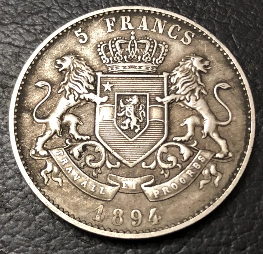 1894 свободный штат Конго 5 франков Leopold II (&quotR. D. BELGES &quot) копия посеребренной