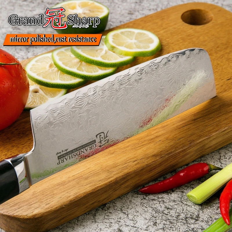 GRANDSHARP Nakiri ножи шеф-повара японская Дамасская сталь vg10 дамасский кухонный нож