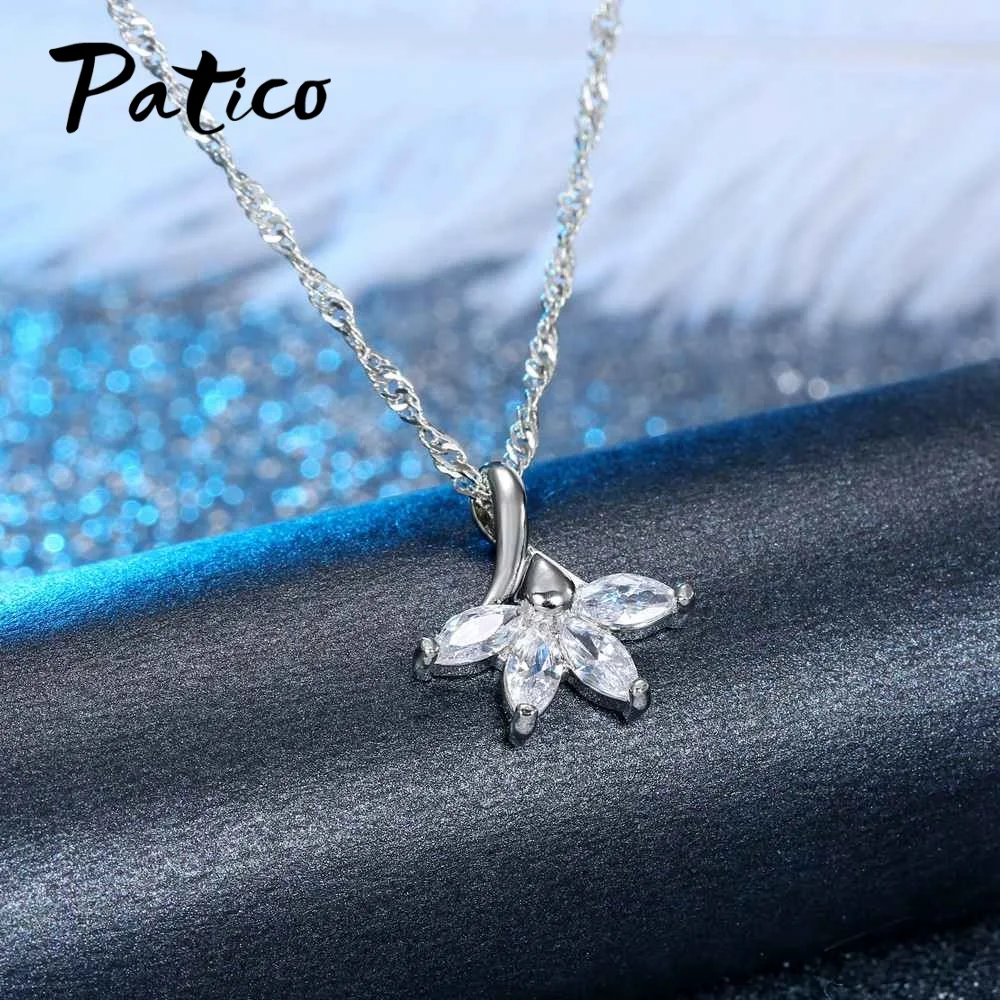 

Simple Fashion Jewelry 925 Sterling Silver Flower Plant Shape CZ Cubic Zirconia Pendant Necklace Women Wedding Jewelry