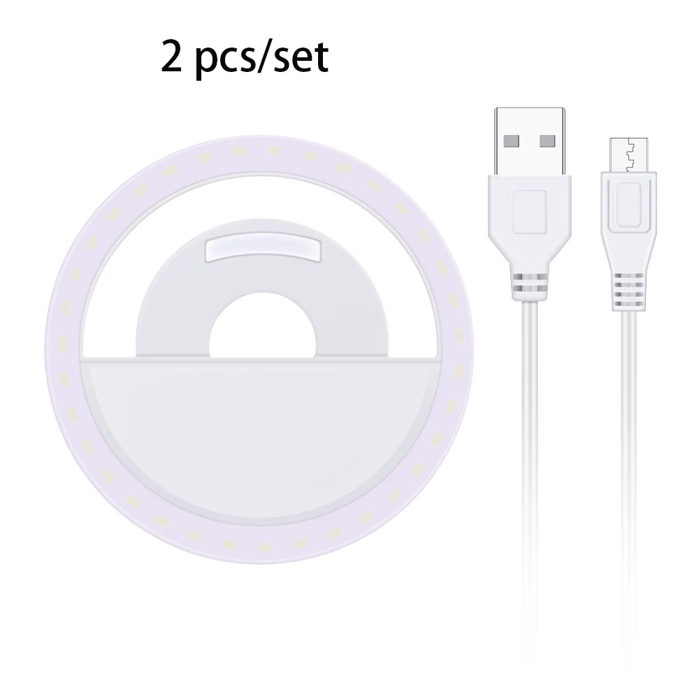 Белый Yizhestudio, 2 шт., USB зарядка, светодиодный кольцевой светильник для селфи, светодиодный фонарик для фотосъемки, светодиодный кольцевой светильник для селфи, для телефона, компьютера - Цвет: Белый