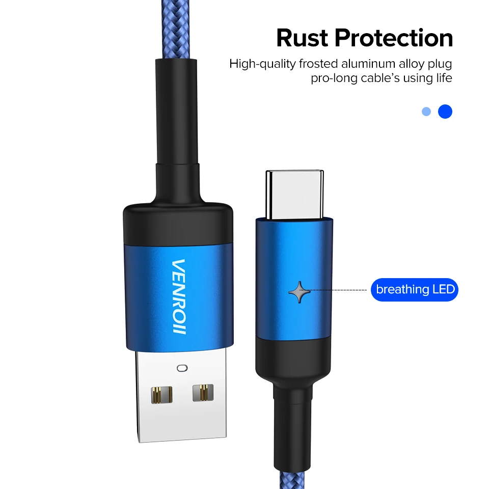 Venroii Тип usb C кабель для Xiaomi Redmi Note 7 mi 9 смартфон быстрой зарядки usbc samsung Galaxy S9 Oneplus 6