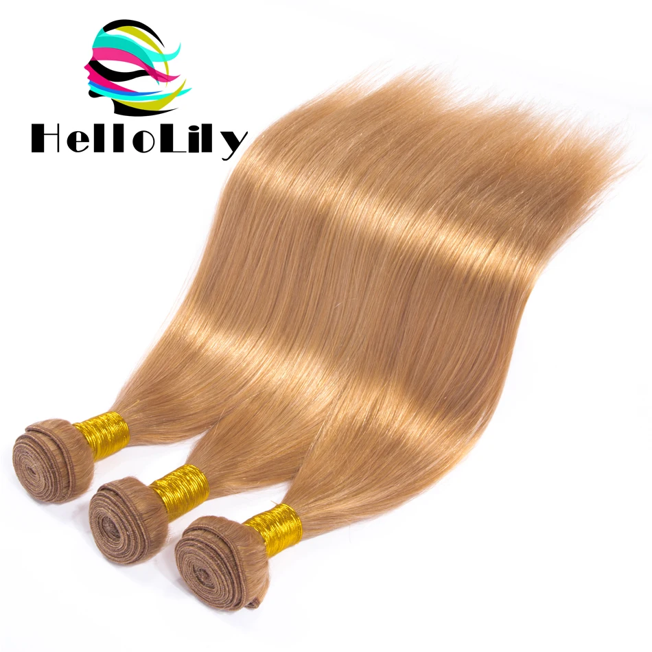 Индийский Девы Волосы Прямые Человеческие Соткать 3 Пучки Блондинка Меда #27 Прямо