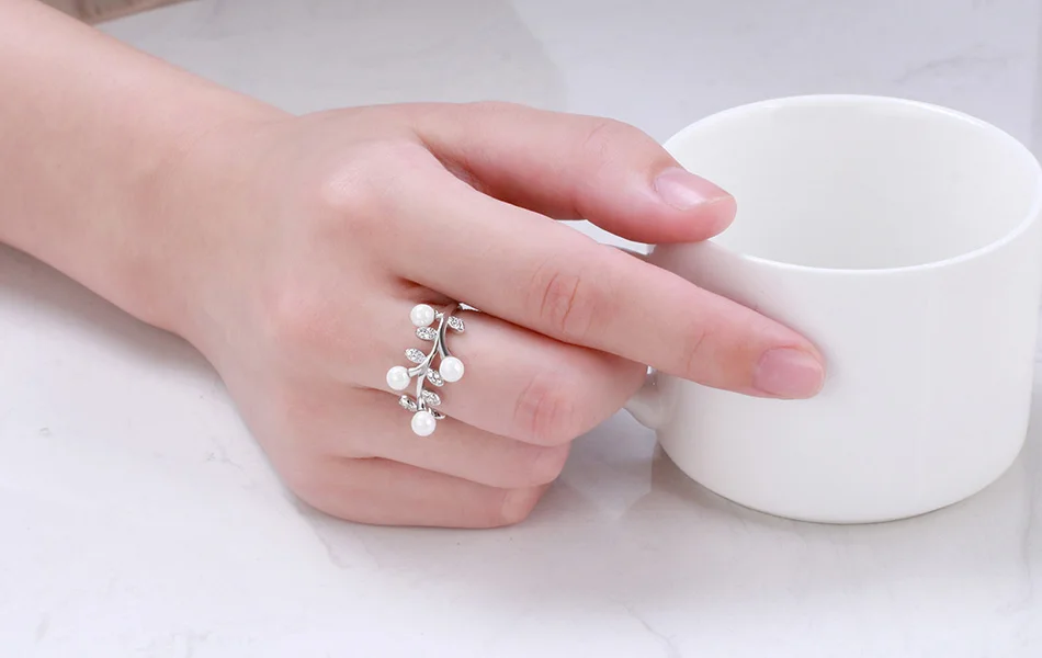 ORSA JEWELS кольца для женщин 925 регулируемые AAA CZ Кольцо с искусственным жемчугом модные формы растений женские подарки вечерние ювелирные изделия SR118