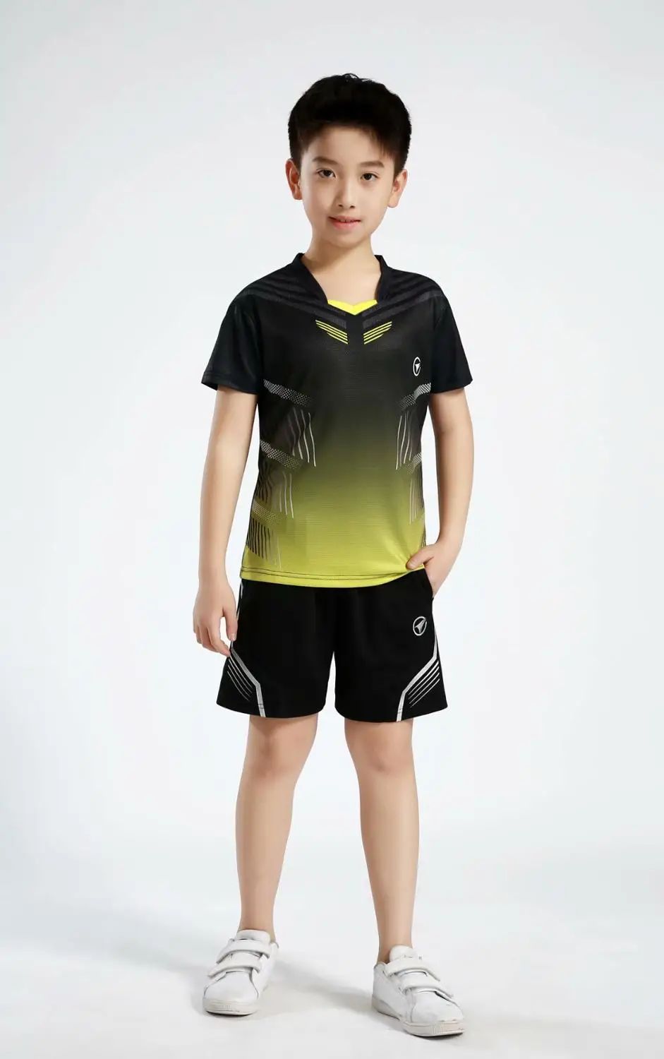 B122 Black Новинка года, детские футболки для настольного тенниса, для игры в пинг-понг спортивный быстрый сухой дышащий Детский комплект, рубашка для бадминтона+ шорты - Цвет: B122 Black