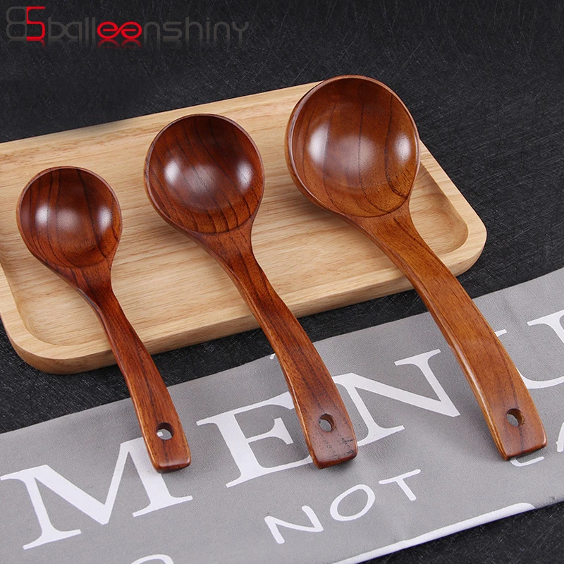 

BalleenShiny Wooden Soup Spoon Curved Handle Kitchen Accessory Eco-friendly Big Scoop Porridge Food Tableware Hotel Home Supply