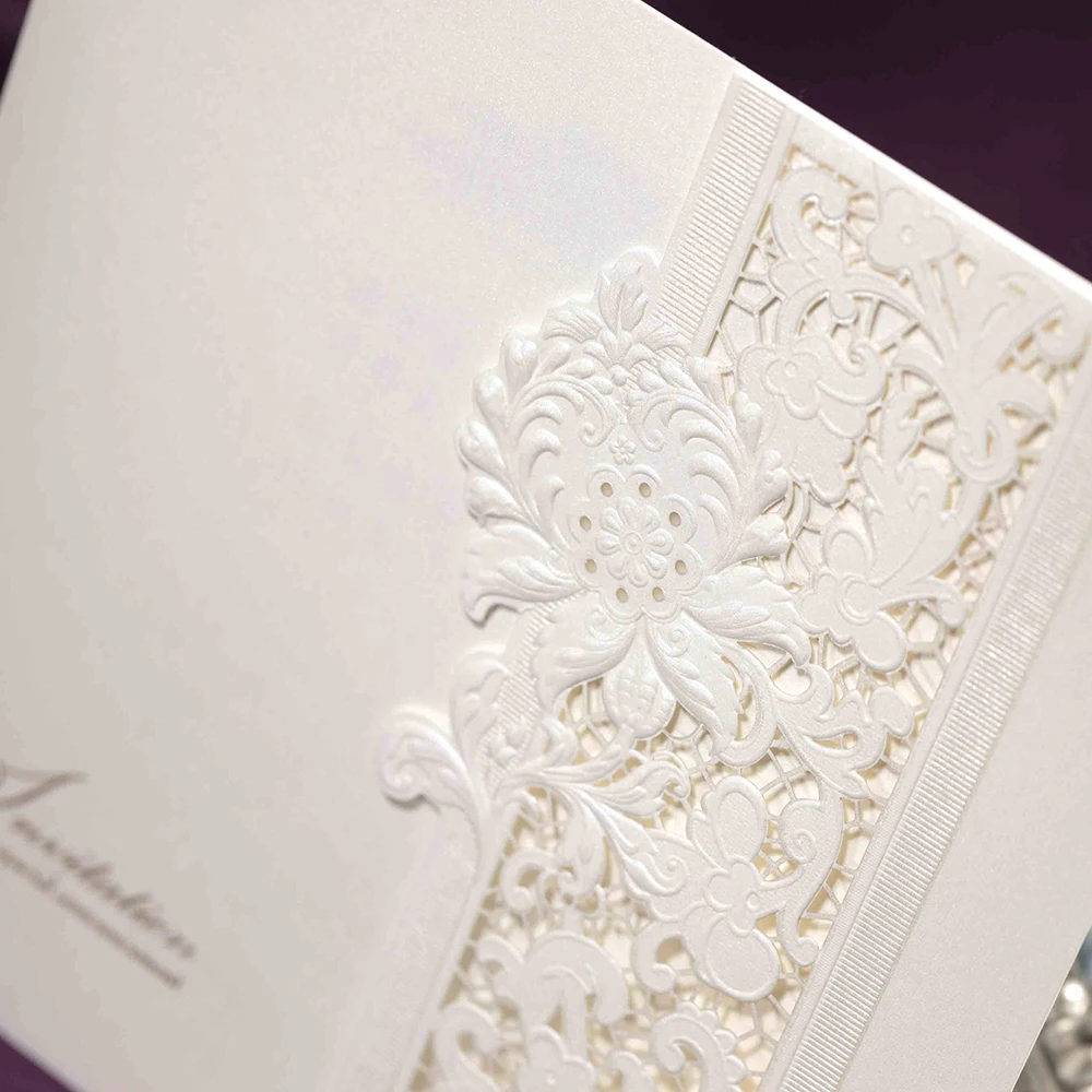 10 * лазерная резка роскошные цветочные свадебные пригласительные открытки