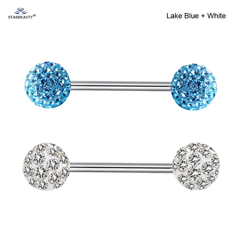 Lake Blue and White 2 шт./партия 14 г яркий Bijoux мяч ниппель кольцо язык кольцо-пирсинг в язык промышленный пирсинг для соска ювелирные изделия пирсинг - Окраска металла: Lake Blue and White