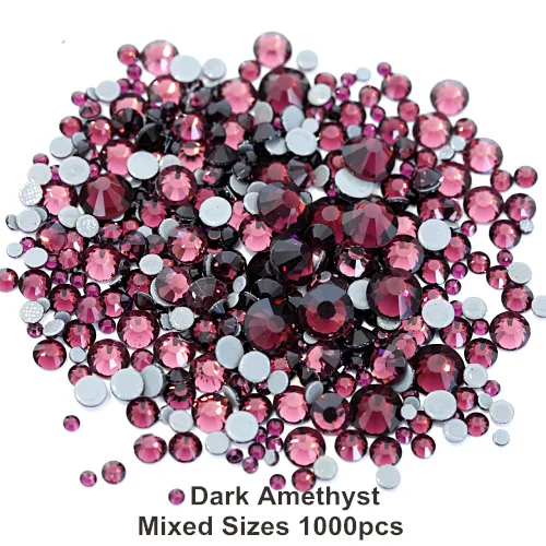 Dark amethyst Высокое качество стразы исправление стразы SS6-SS30 смешанные размеры Горячая фиксация стразы железо на камнях 1000 шт./лот украшения для одежды F0050 - Цвет: Dark amethyst