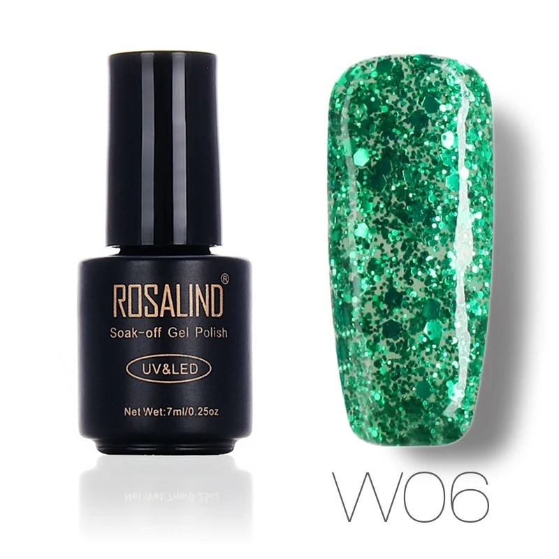 W06 ROSALIND 7 мл дизайн ногтей алмазный Блестящий Гель-лак для ногтей УФ светодиодный замачивающийся лак дизайн нужен топ и Базовое покрытие - Цвет: W06