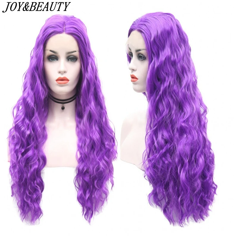 JOY& beauty синтетический парик на кружеве Фиолетовый красивый длинный волнистый парик на кружеве высокотемпературные волокна кружевные передние парики для женщин парики
