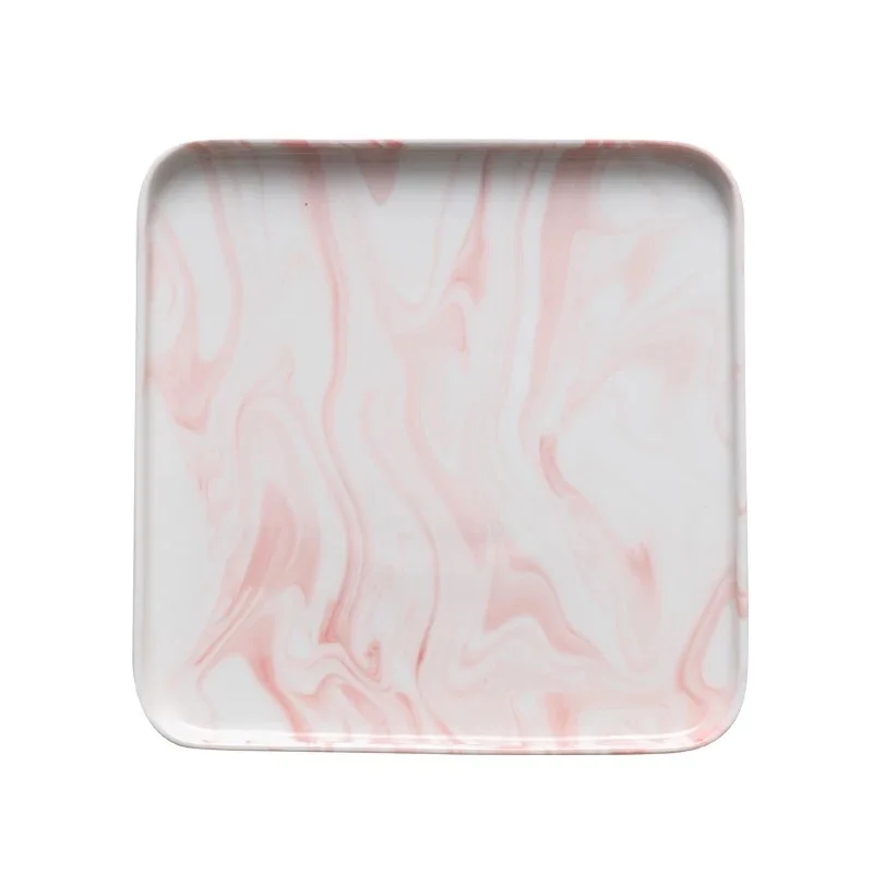 Pink Square M NOOLIM нордическая мраморная тарелка для стейка, блюдо для стейка в западном стиле, керамический квадратный поднос, домашняя тарелка из костяного фарфора для закусок, тарелка для фруктового салата, посуда - Цвет: Pink Square M