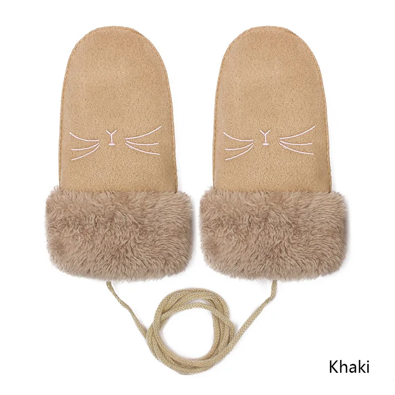 REAKIDS; модные теплые зимние детские перчатки; утепленные плюшевые перчатки для девочек и мальчиков; детские перчатки с героями мультфильмов; Детские перчатки унисекс - Цвет: Khaki