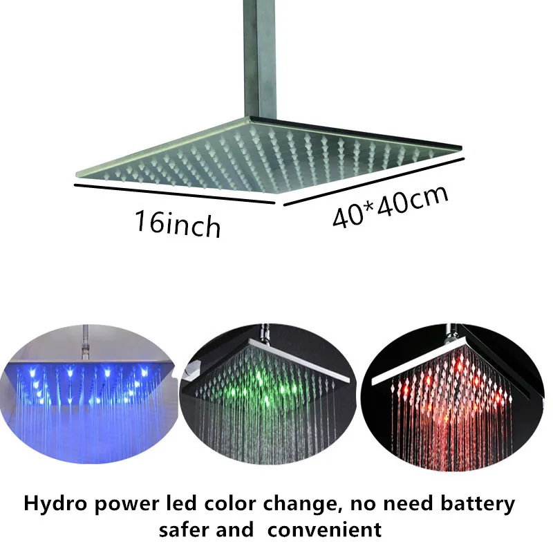 16 дюймовая Светодиодная насадка для душа квадратная потолочная из нержавеющей