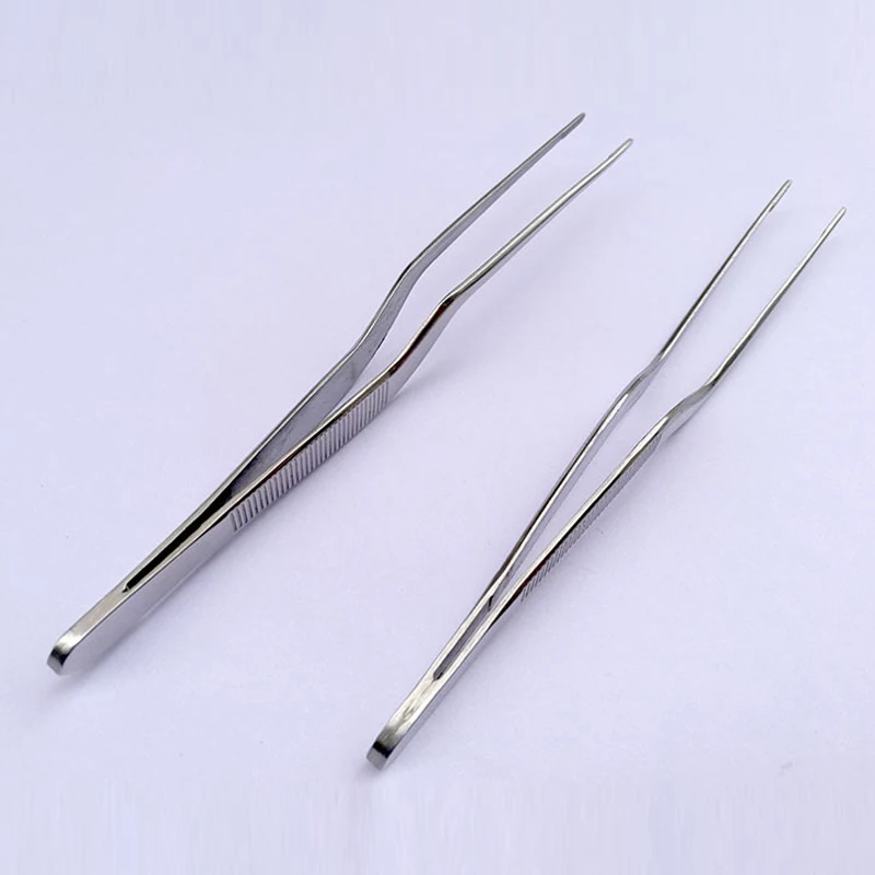 

14cm/5.51inch Professional Chef Plating Tweezer Tongs Serving Presentation Stainless Steel Offset Kitchen Tool Silver