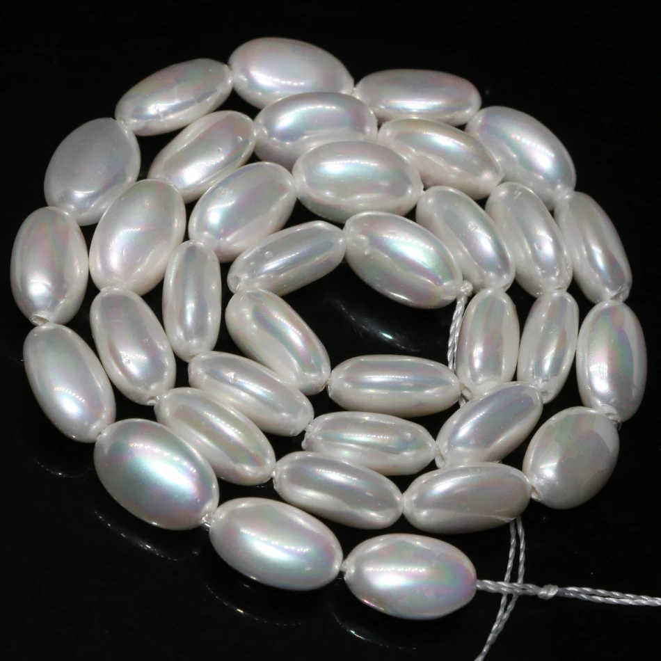 

Charming fashion natural white shell pearl oval shape 13*1mm loose beads high quality elegant free shipping jewelry 15inch B2284