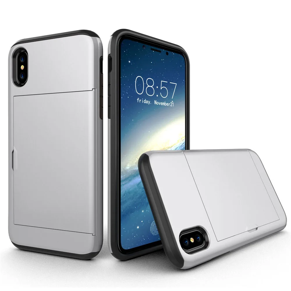 Серебристый Чехол для телефона samsung, чехол, двойной держатель для карт, ударопрочный кошелек, защитный чехол для samsung S6/S7/S8/S9/S10, чехол s - Цвет: Серебристый