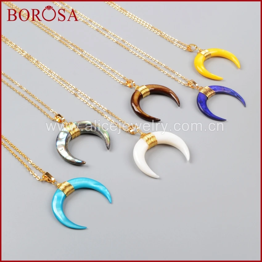 Золотое ожерелье BOROSA с двойным Рогом оптовая продажа подвеской из радужной
