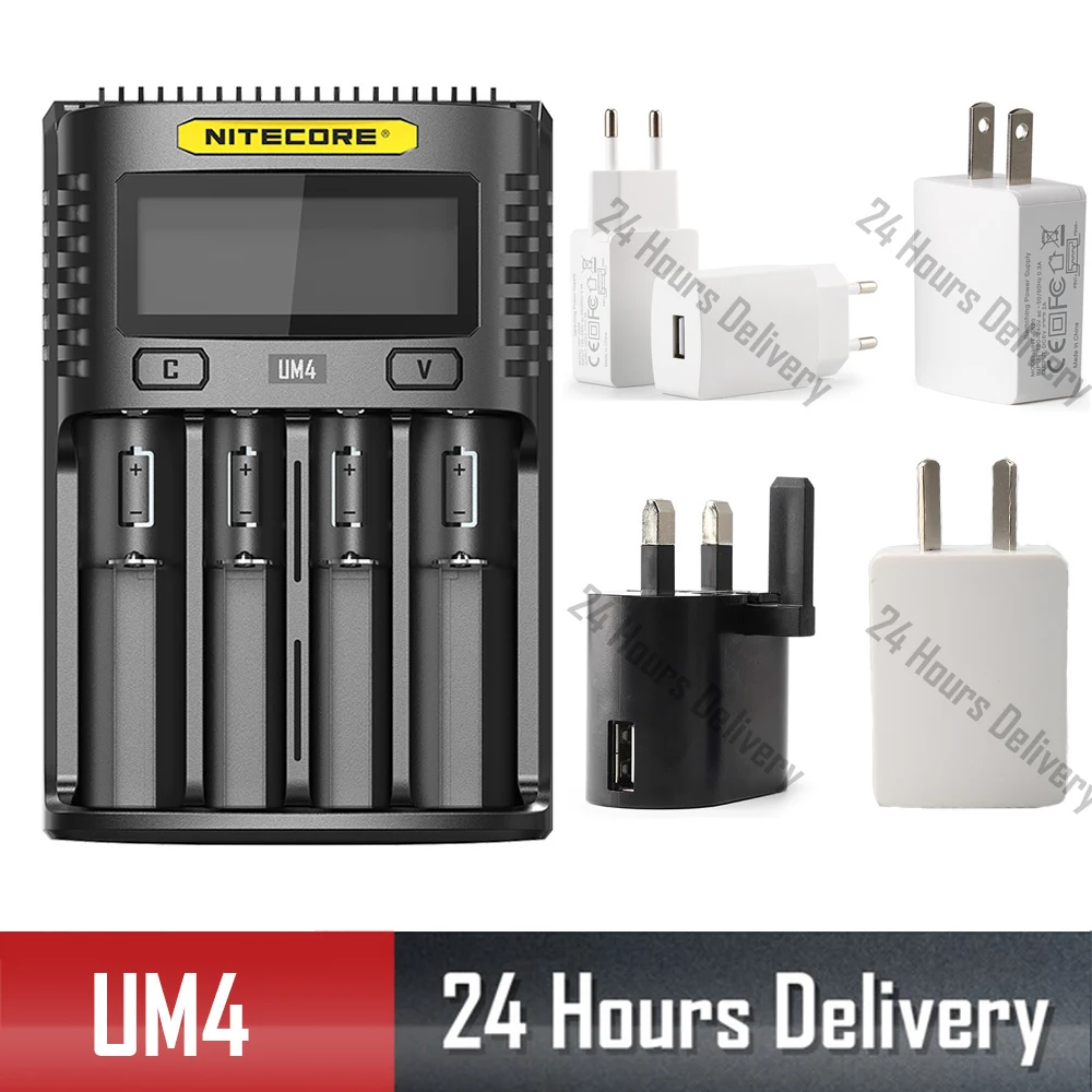 NITECOR UM4 C4 VC4 LCD Смарт зарядное устройство для Li ion/IMR/INR/ICR/LiFePO4 18650 14500 26650 21700 AAA батареи