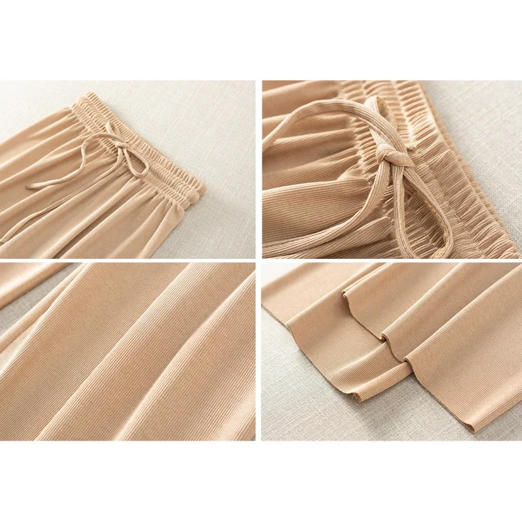 2019 ледяные Шелковые Широкие Ретро Брюки женские с высокой талией драпированные