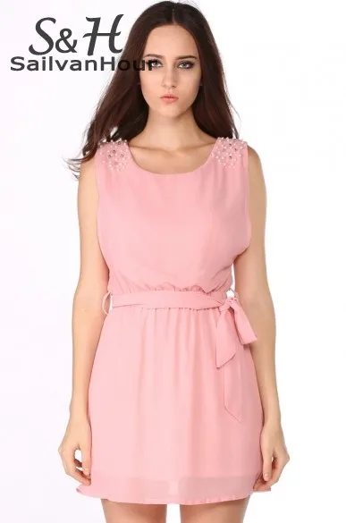 Платье плиссировка шифон свободного покроя без рукавов лето женщины дамы