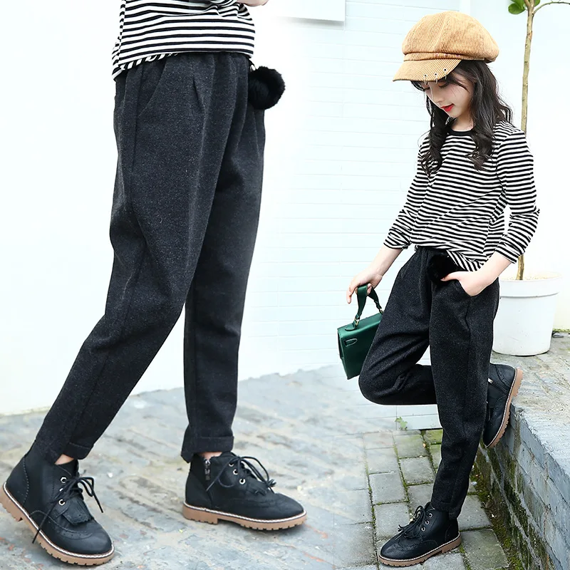 Детские зимние шерстяные штаны 2018 с ворсом для мальчиков и девочек теплые