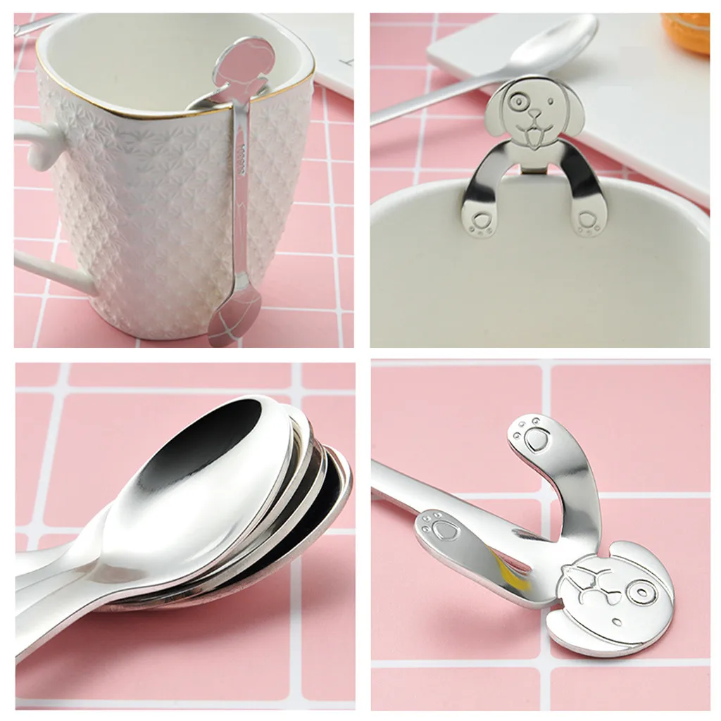 

6pc Dazzle Glitter Long Handle Lovely Dog Spoon Set Flatware Coffee Drinking Tools Gadgets Kitchen Accessories Scoop Teaspoon