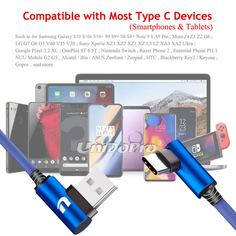 QC 3.0 3A 90 Degree Type C Fast Charger Data Cable for Oculus Quest LINK VR Headset |