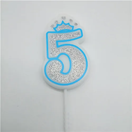 blue 5 1 шт. номер 0-9 свечи сверкающих из щепки, доступный цвет: розовый и синий корона свечи для детей с днем рождения украшения для торта для вечеринки поставки - Цвет: blue 5