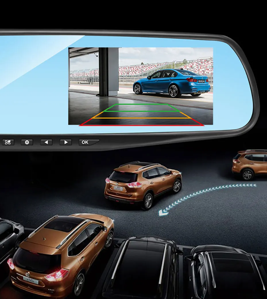 Olysine 4,3 ''зеркало заднего вида, Автомобильный видеорегистратор, камера Full HD 1080 P, видеорегистратор, Автомобильный видеорегистратор с двумя объективами, регистратор с ИК задней камерой