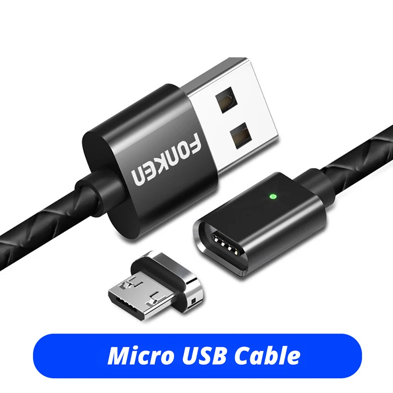 Магнитный кабель FONKEN для быстрой зарядки, магнитный Micro USB и type-C кабель для синхронизации данных, кабели для телефонов, быстрая зарядка, магнитный кабель для зарядки - Цвет: Black Add Micro Plug