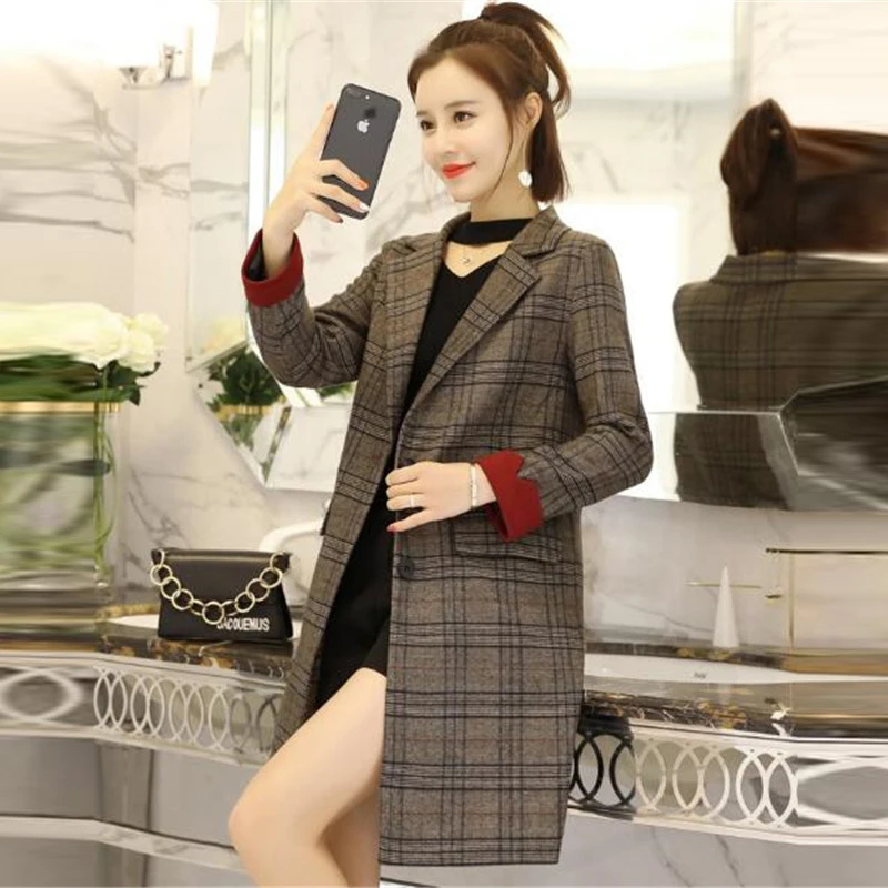 Женский клетчатый Блейзер пальто 2018 новый весенний и осенний Женская куртка