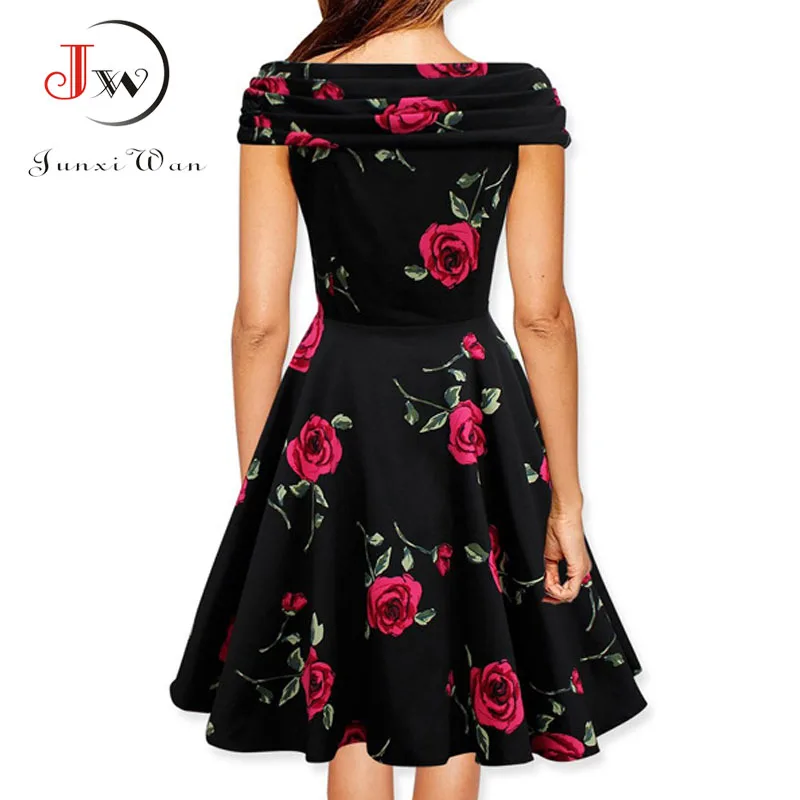 Женское винтажное платье ретро в стиле рокабилли белое с цветочным принтом