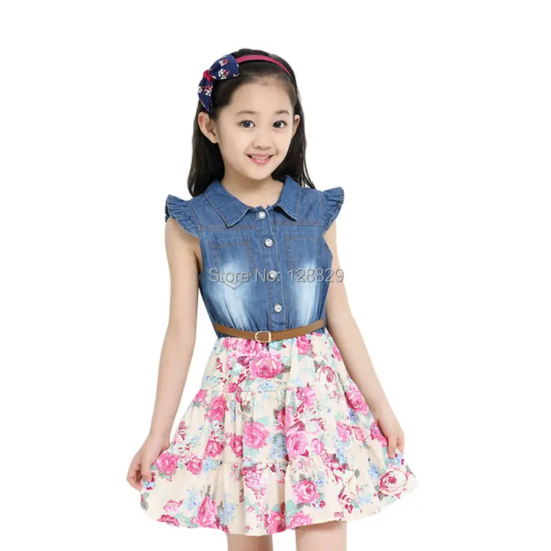 Летние платья для девочек хлопковая детская одежда джинсовая малышей с