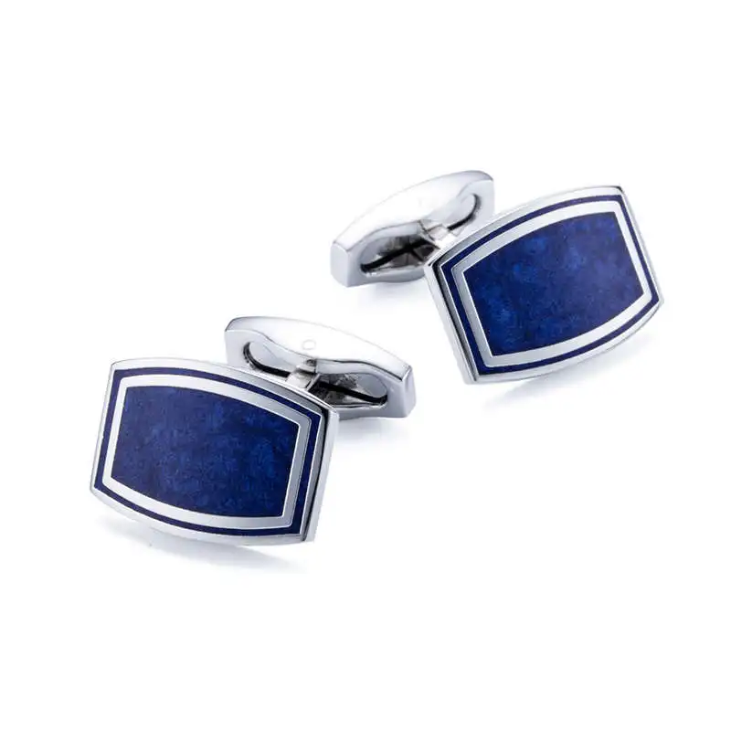 Высокое качество Мужские Запонки квадратное серебряное покрытие синяя картина