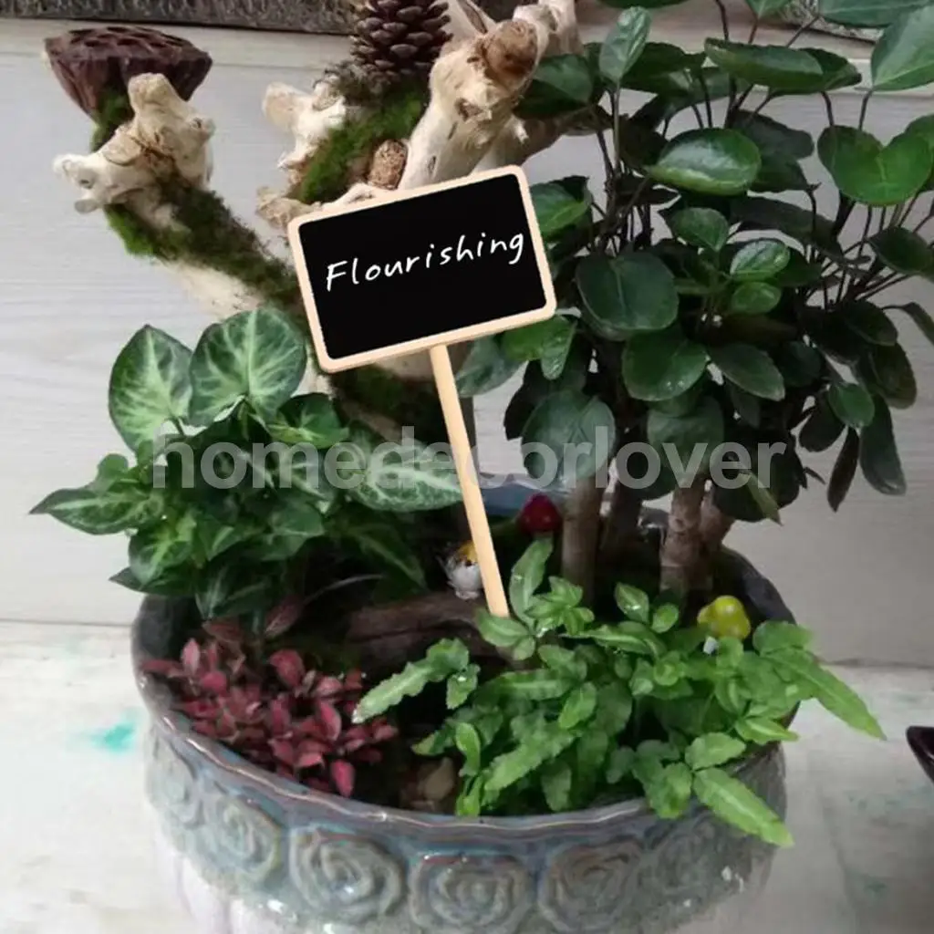 

10pcs Wooden Blackboard Chalkboard Plant Stick Price Tags Message Note Board Sticks Chalks