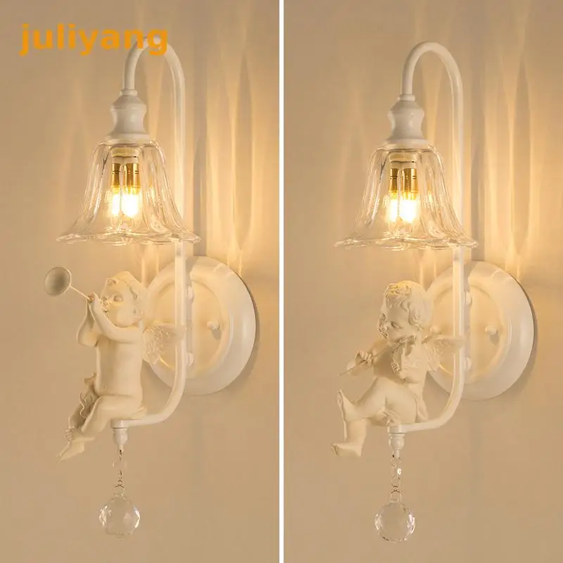Modern Crystal Angel wall lamp bedside living room bedroom study lighting