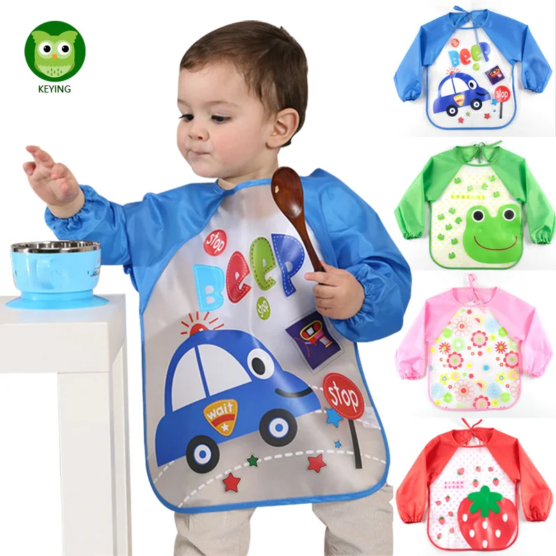 

KEYING Waterproof Long Sleeve Feeding Baby Bibs Cartoon EVA Infants Smock Apron Baberos Bavoir Clothing for 0-3 Years Old Baby